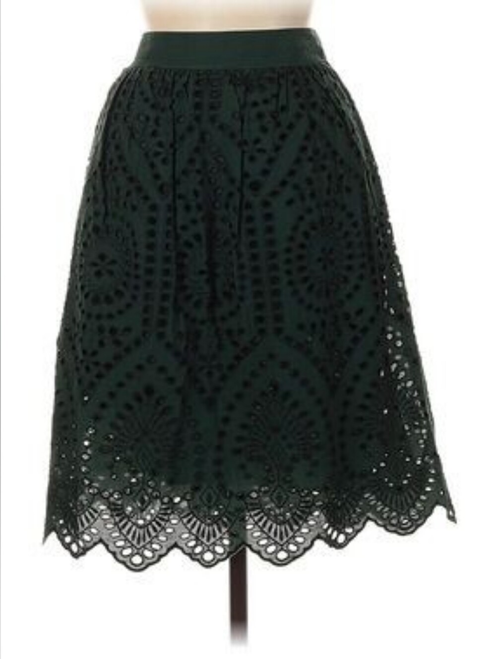 Eyelet  A-Line Skirt - Dark Green